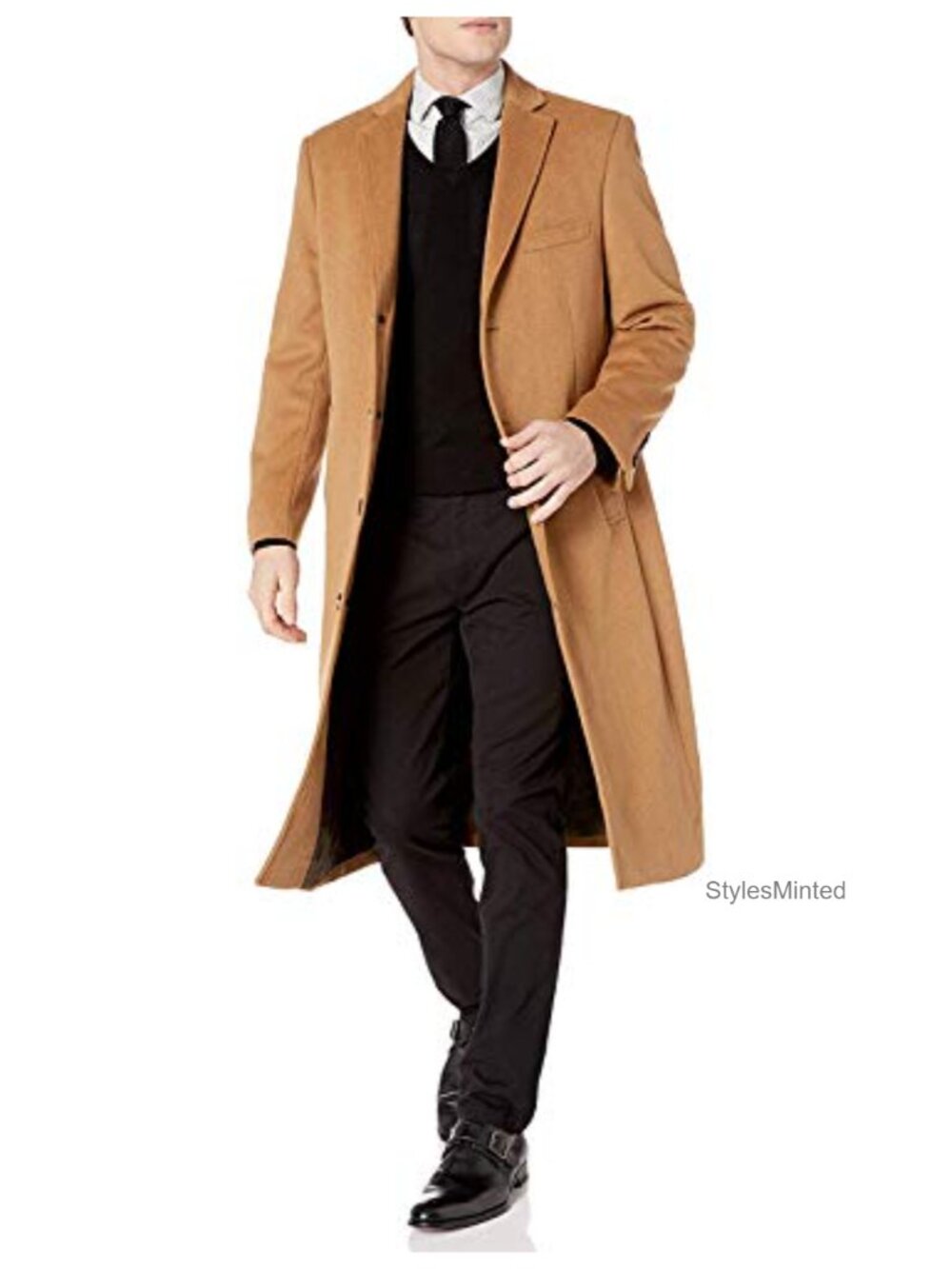 Mens Wool Cashmere Overcoat Full Length Topcoat Single Breasted